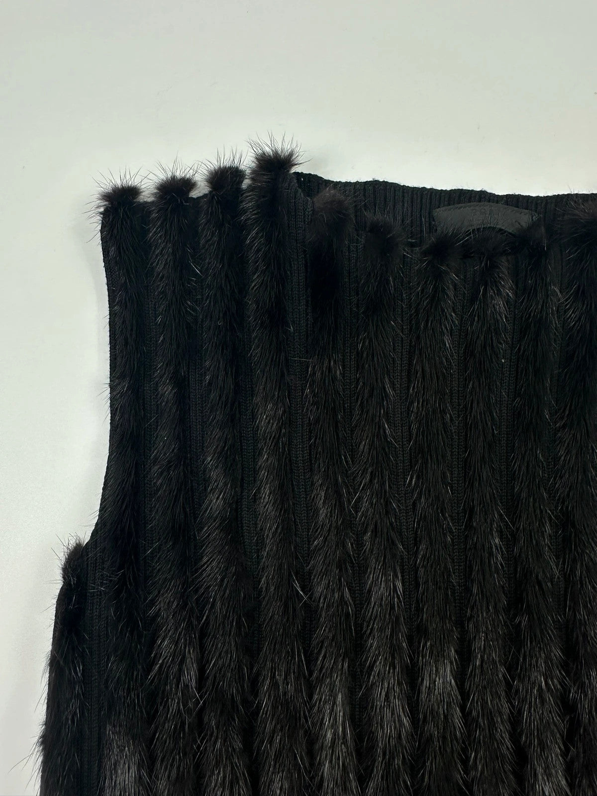 Prada black mink fur and wool tank top vest with minimalist design.