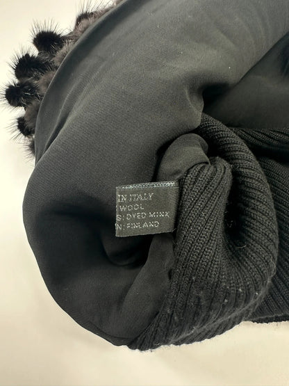 Prada black mink fur and wool tank top vest with minimalist design.