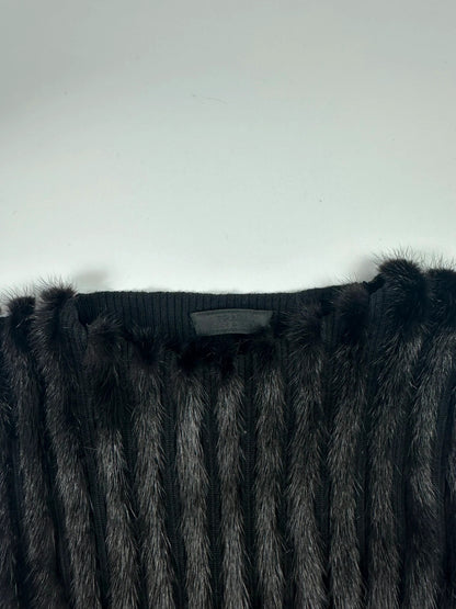 Prada black mink fur and wool tank top vest with minimalist design.