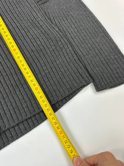 Prada grey ribbed wool knit sweater with elbow seam detailing from FW2004 collection.
