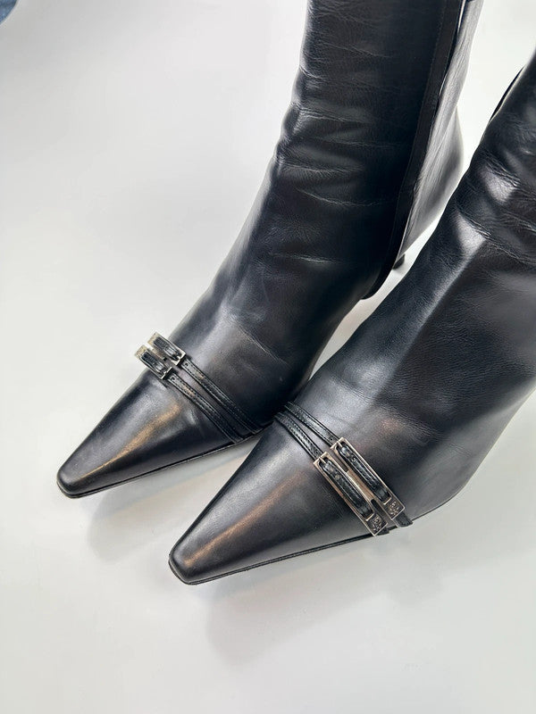 Dior John Galliano Black Leather High Heels Boots
