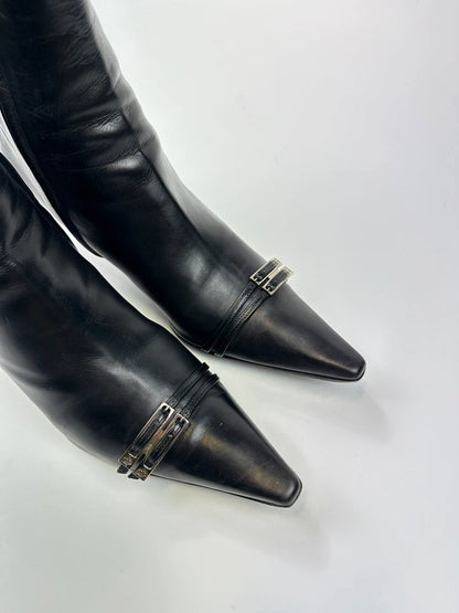 Dior John Galliano Black Leather High Heels Boots