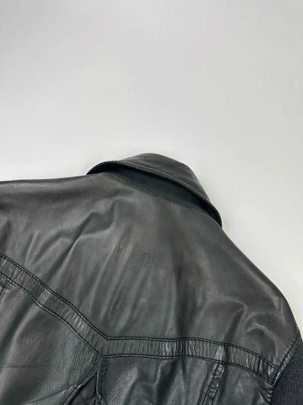 Dolce & Gabbana black bomber jacket with hybrid lamb leather and wool sleeves.