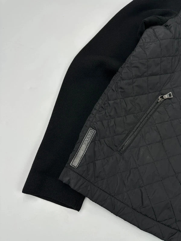 Prada black hybrid jacket with padded nylon body and wool sleeves, vintage 2006 collection.