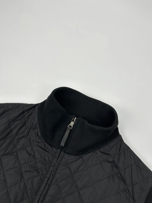 Prada black hybrid jacket with padded nylon body and wool sleeves, vintage 2006 collection.