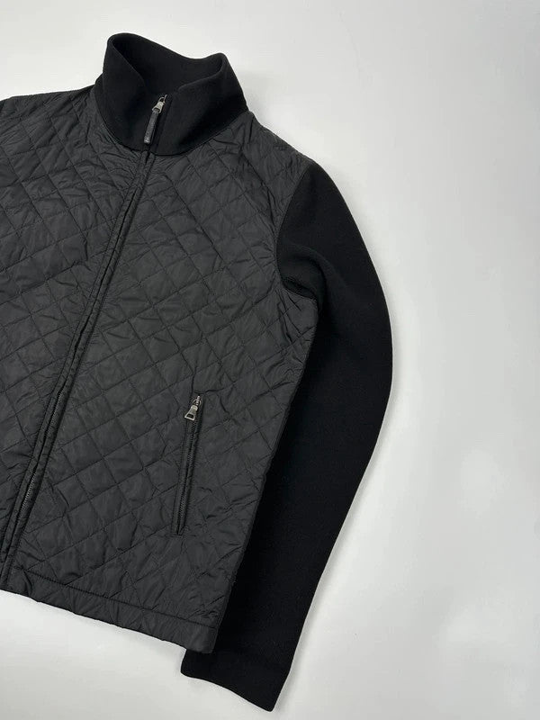 Prada black hybrid jacket with padded nylon body and wool sleeves, vintage 2006 collection.