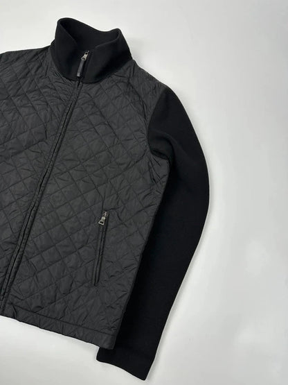 Prada black hybrid jacket with padded nylon body and wool sleeves, vintage 2006 collection.