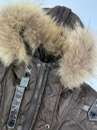 Dolce & Gabbana 00’s Brown Nylon Faux Fur Straps Bomber Hooded Puffer Jacket