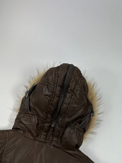 Dolce & Gabbana 00’s Brown Nylon Faux Fur Straps Bomber Hooded Puffer Jacket