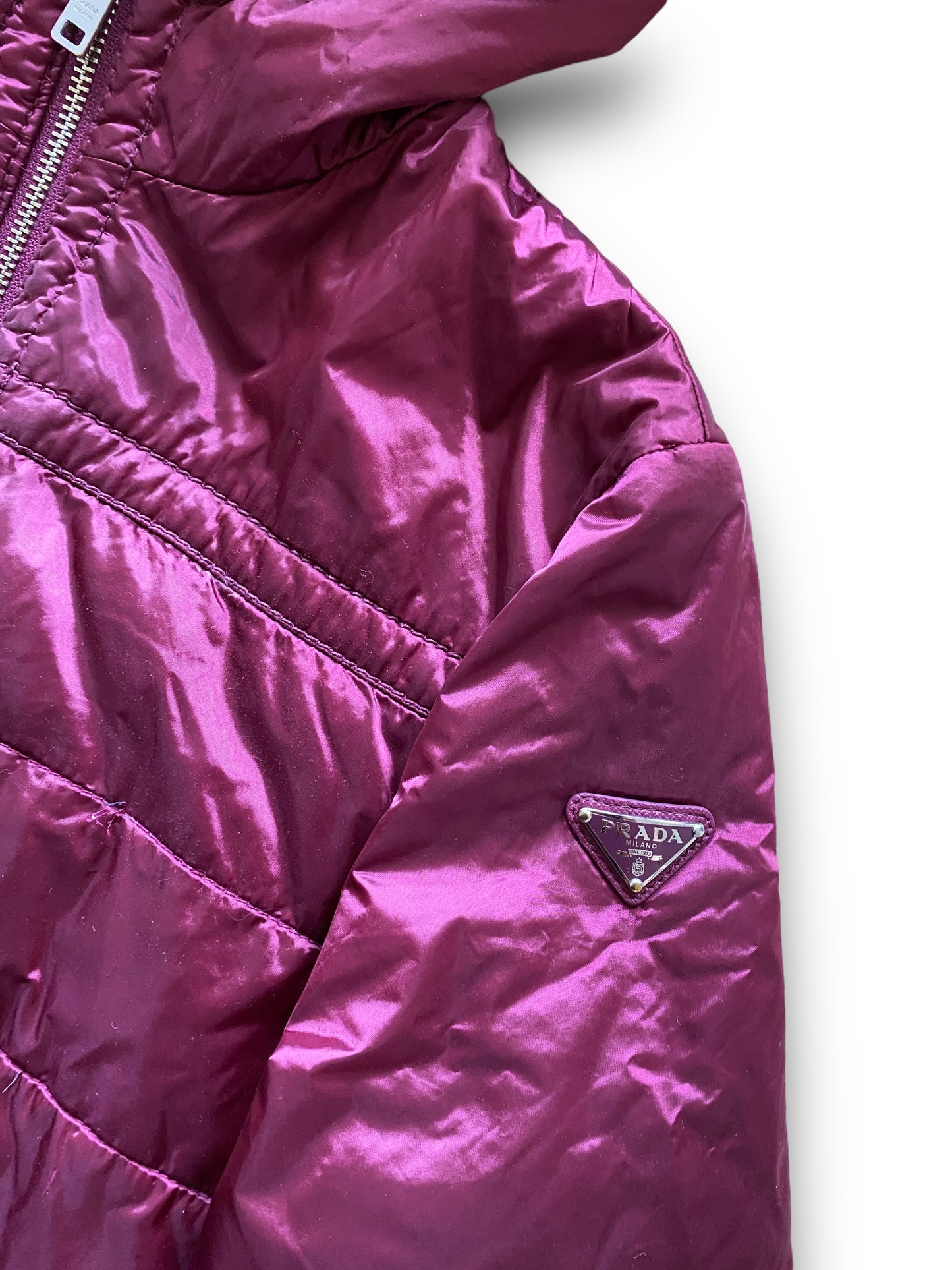 PRADA PURPLE PINK TRIANGLE PUFFER JACKET (S)