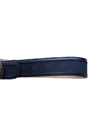 GUCCI BLACK GG SUPREME MONOGRAM CANVAS X LEATHER BELT