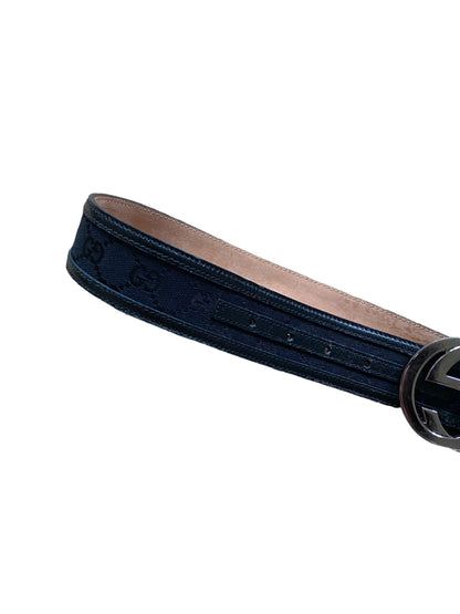 GUCCI BLACK GG SUPREME MONOGRAM CANVAS X LEATHER BELT