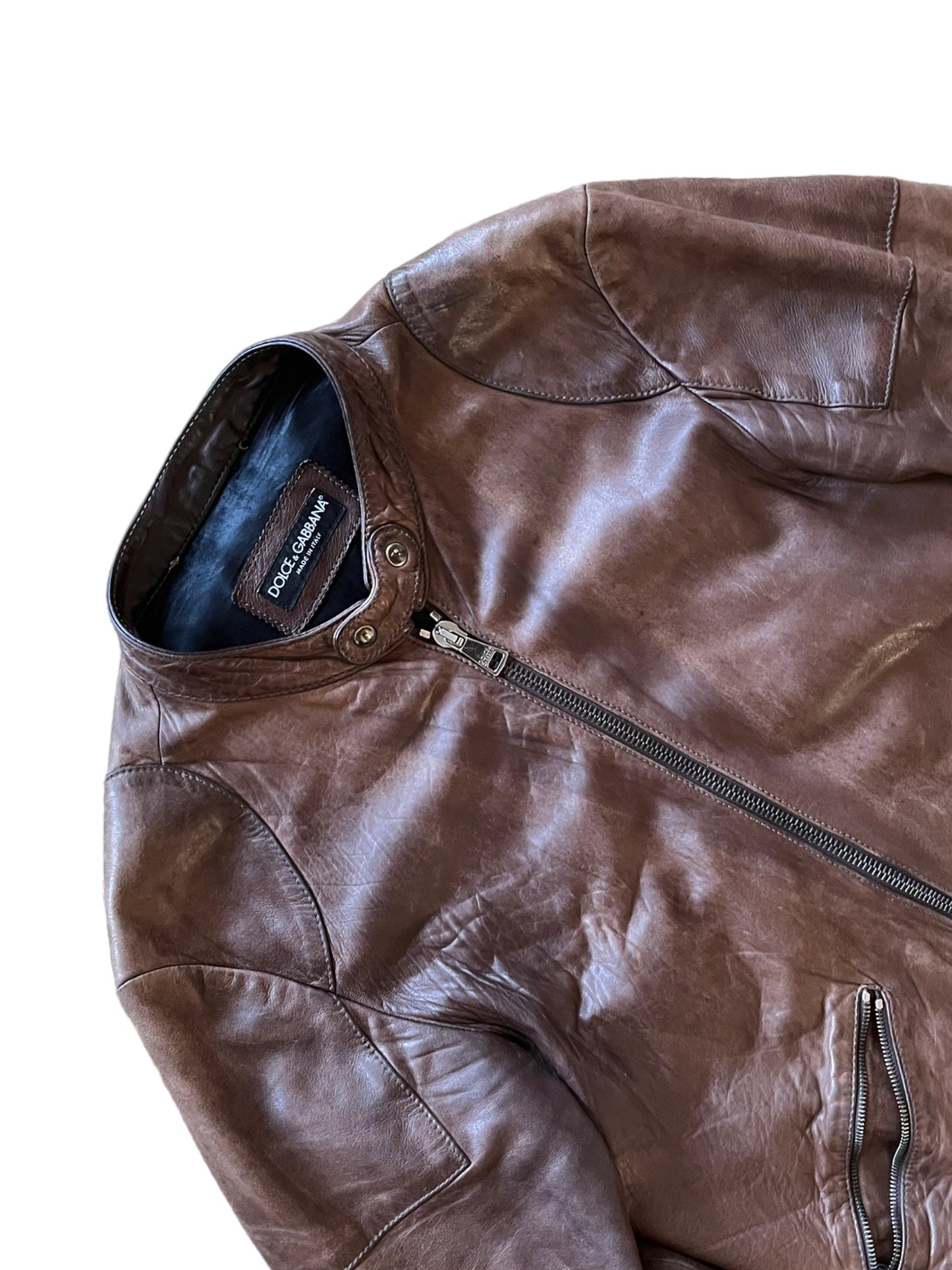 DOLCE & GABBANA BROWN LEATHER JACKET (L)