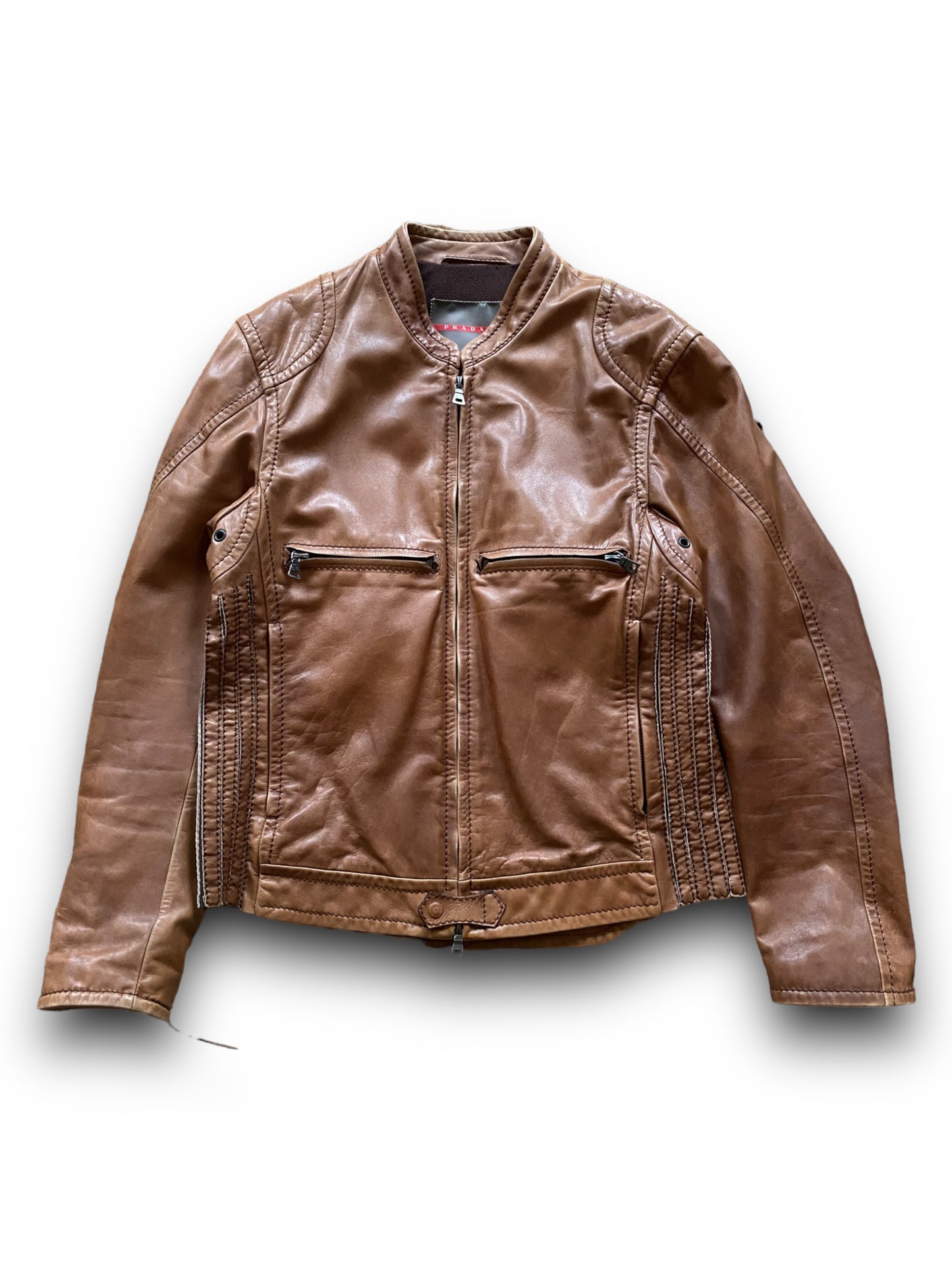 PRADA SPORT 00s CAMEL SAMPLE COWBOYS LEATHER JACKET (M)