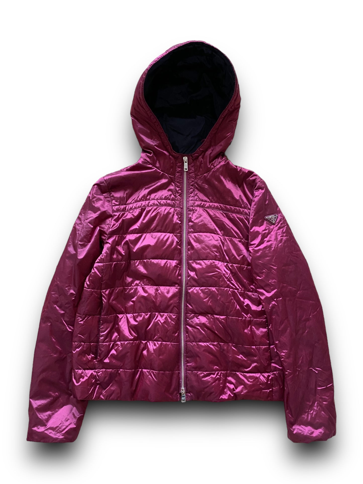 PRADA PURPLE PINK TRIANGLE PUFFER JACKET (S)