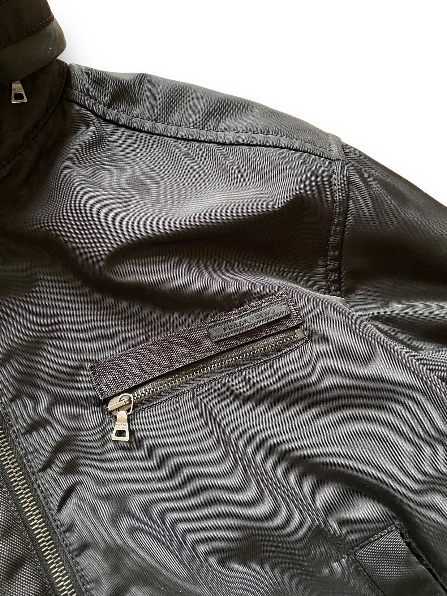 PRADA MAIN LINE HEAVY BLACK NYLON BOMBER (M)