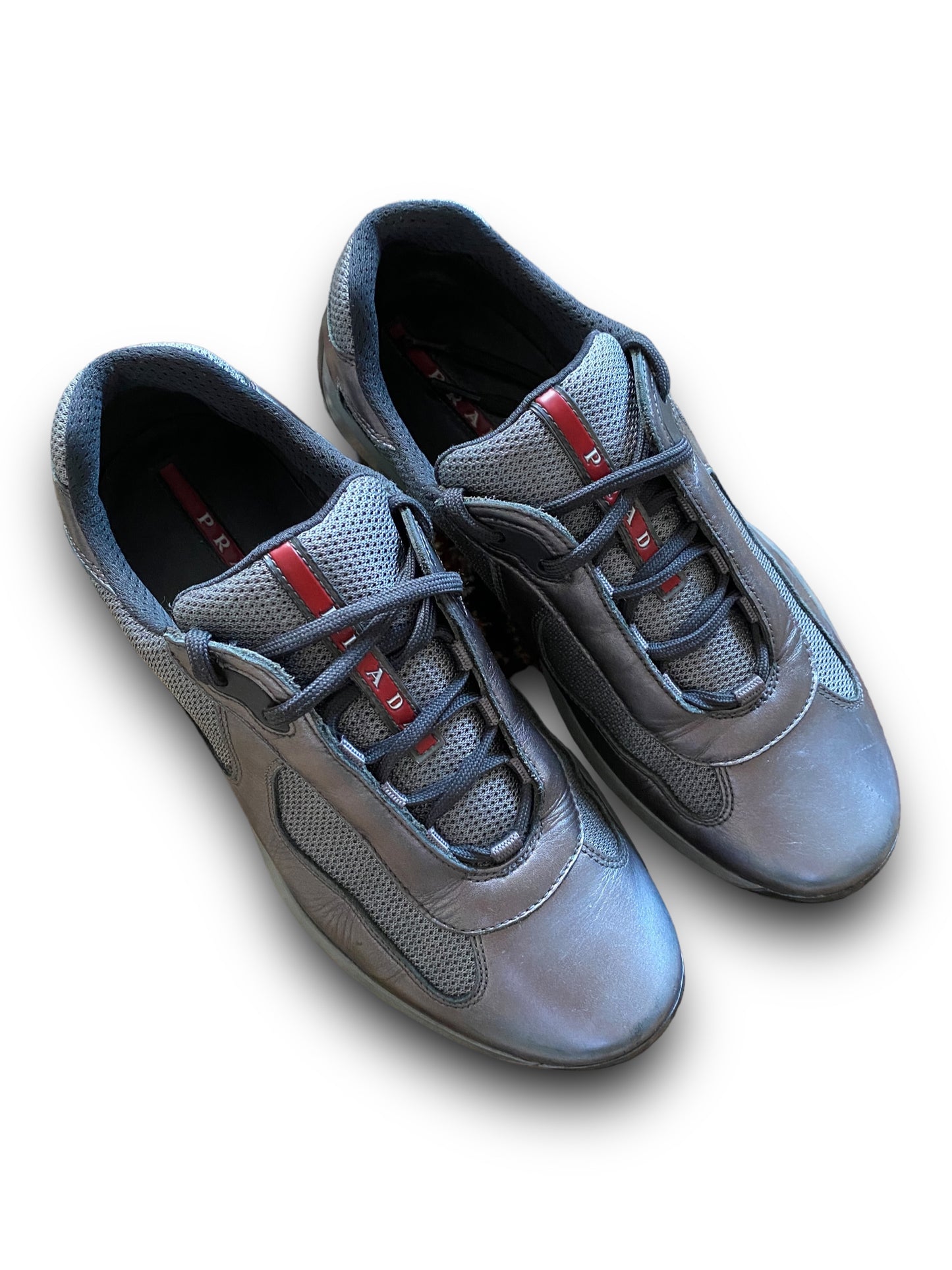 PRADA GREY SILVER LEATHER AMERICA’S CUP SHOES