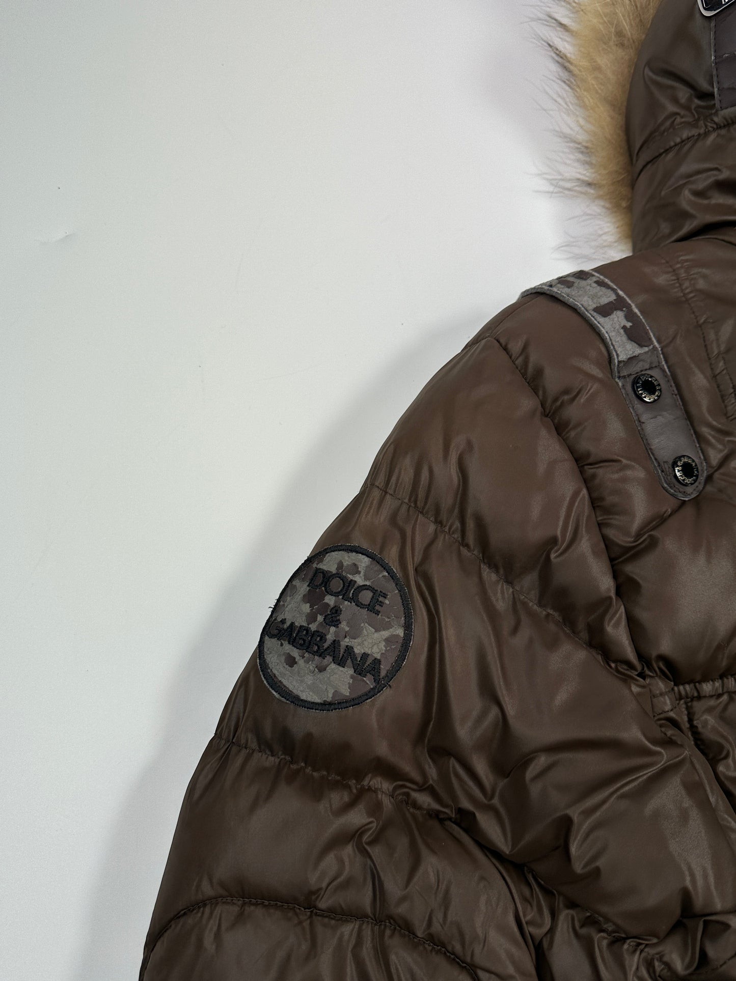 Dolce & Gabbana 00’s Brown Nylon Faux Fur Straps Bomber Hooded Puffer Jacket
