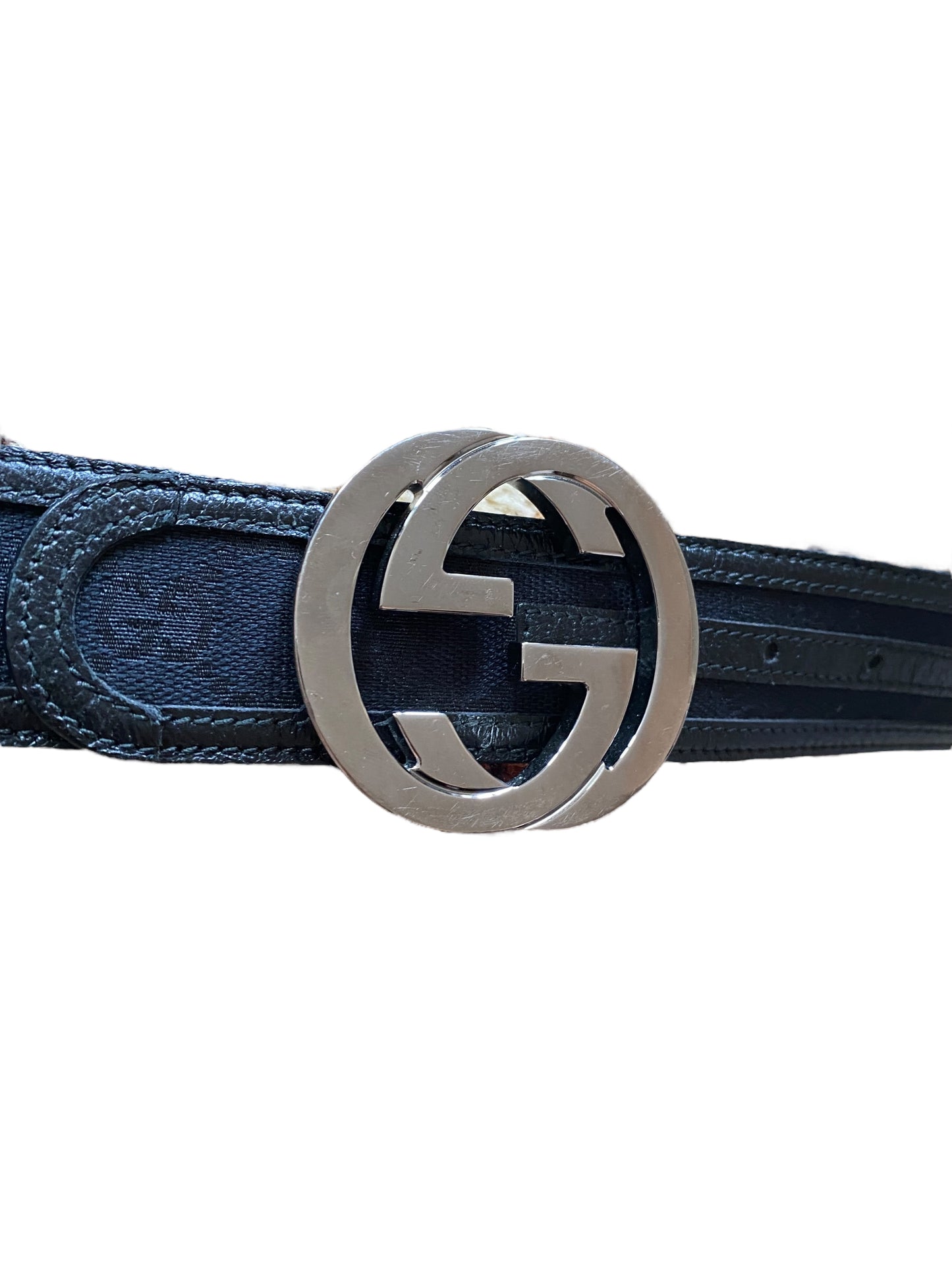 GUCCI BLACK GG SUPREME MONOGRAM CANVAS X LEATHER BELT