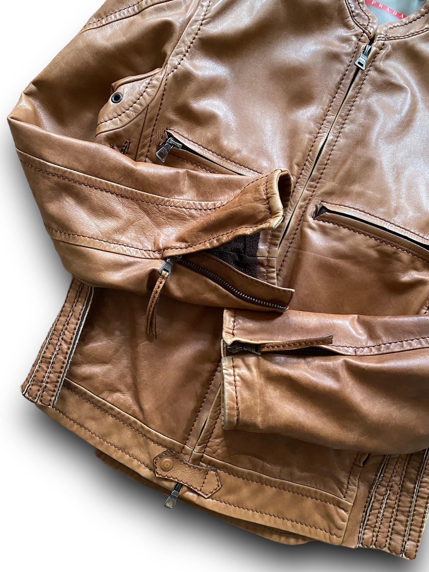 PRADA SPORT 00s CAMEL SAMPLE COWBOYS LEATHER JACKET (M)