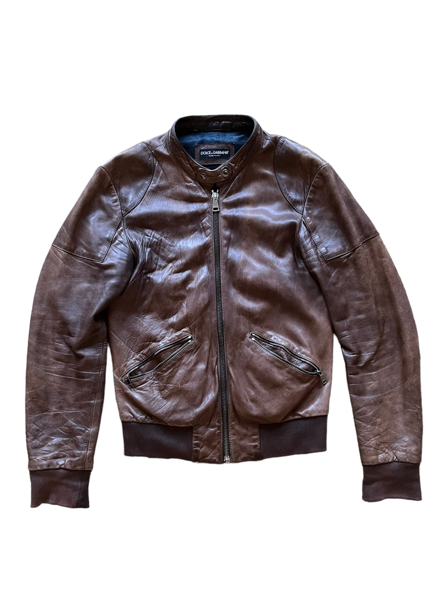 DOLCE & GABBANA BROWN LEATHER JACKET (L)