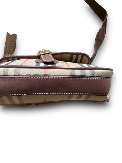 BURBERRYS LEATHER X CANVAS CROSSBODY BAG