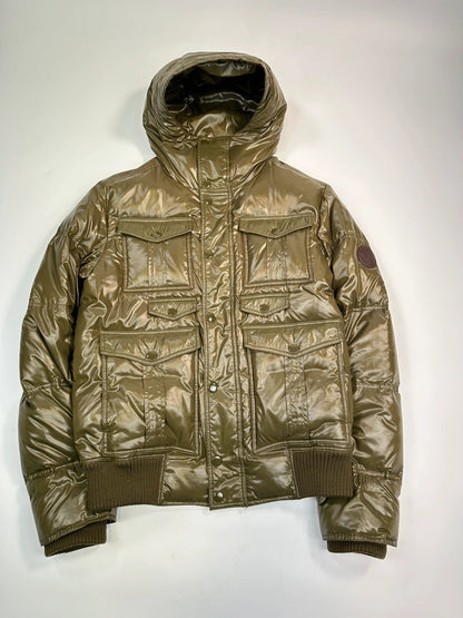 Gucci FW2008 Khaki Shiny Patent Nylon Down Puffer Hooded Jacket