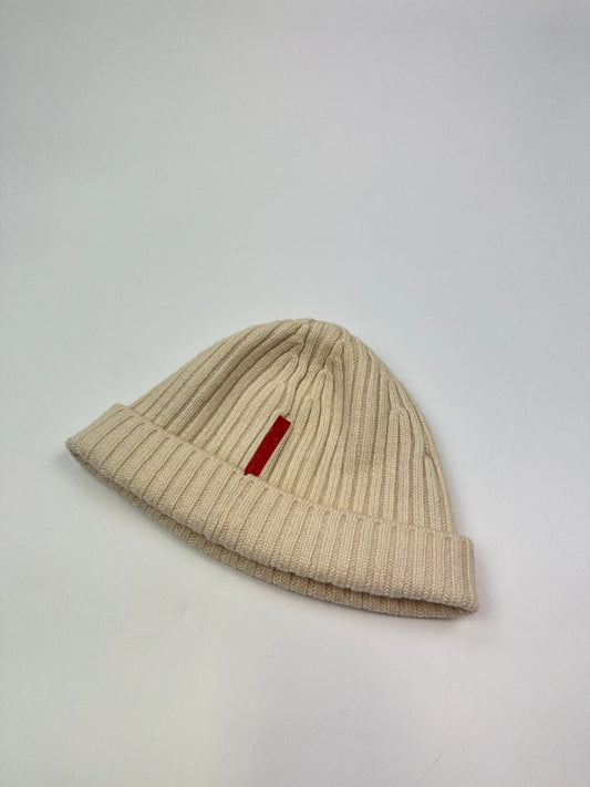 Prada Sport FW2006 Cream White Ribbed Wool Beanie RedTab