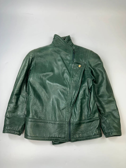 Gianni Versace FW1983-4 Forest Green Leather Shoulder Pad Jacket