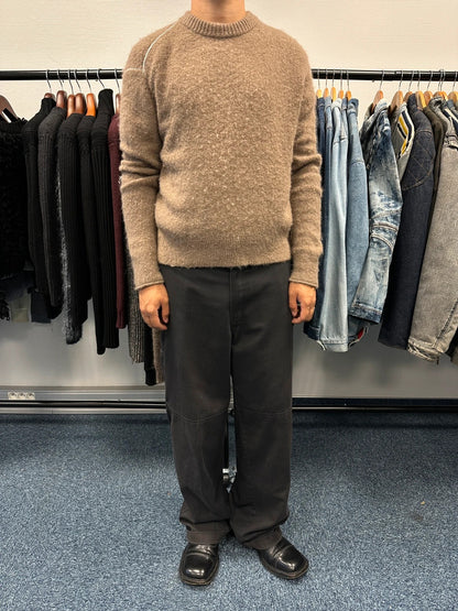 Acne Studio Brown Alpaca Wool White Contrast Stitch Sweater