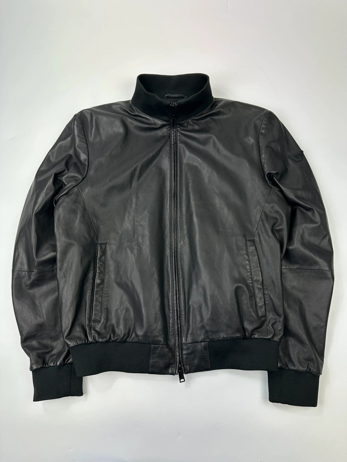 Emporio Armani FW2019 Black Lamb Leather Bomber Jacket