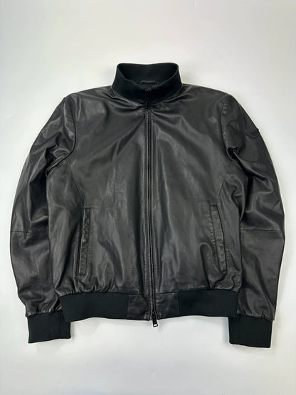 Emporio Armani FW2019 Black Lamb Leather Bomber Jacket