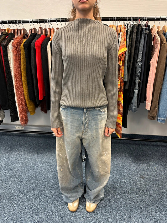 Prada Sport 00’s Khaki Ribbed Wool High Neck Sweater Knit