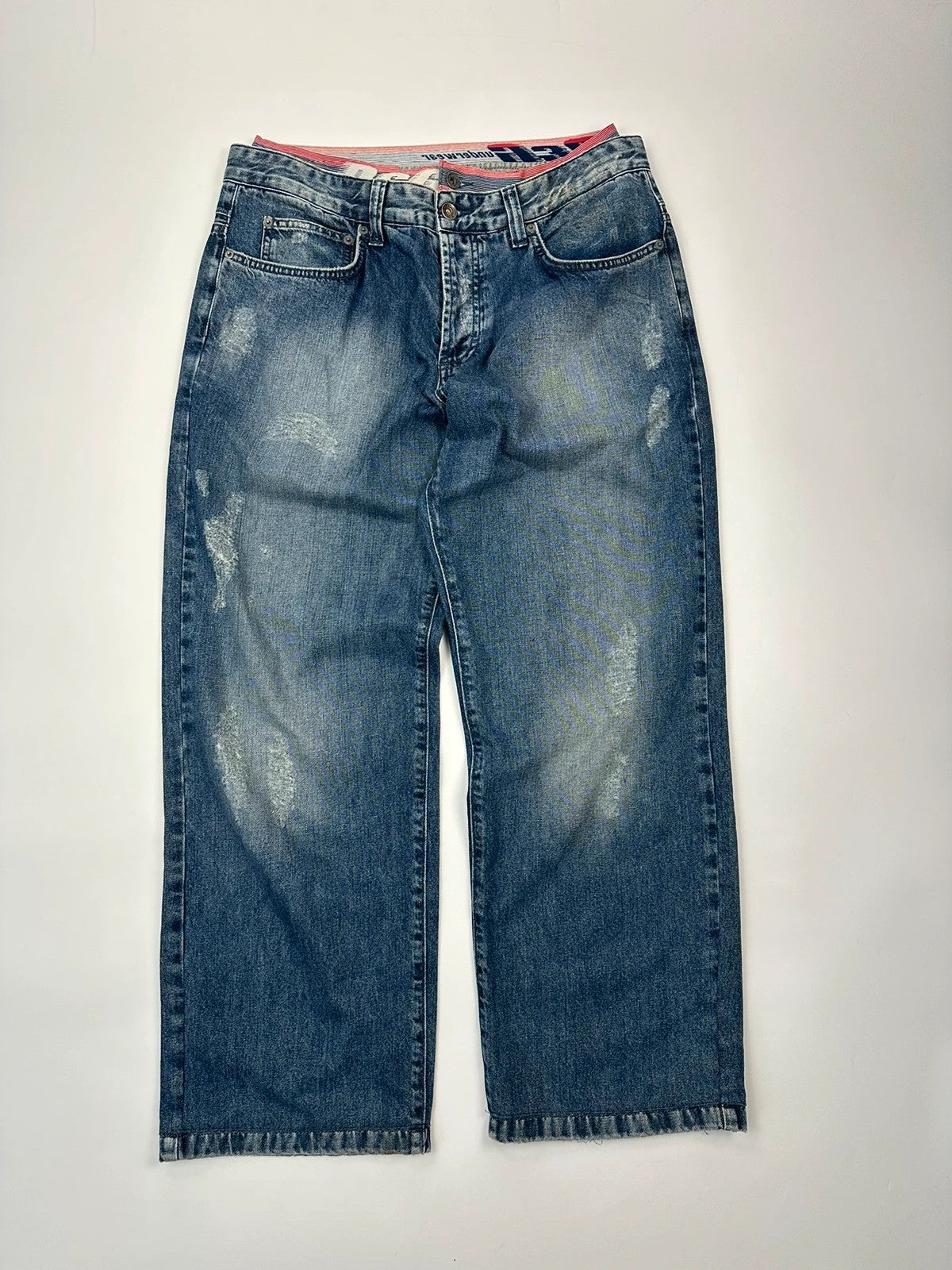 Dolce & Gabbana 00’s Double Waist Destroy Baggy Denim Pants