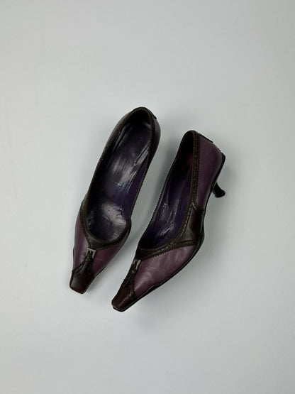 Prada Milano SS2000 Purple Brown Leather Heels Pumps