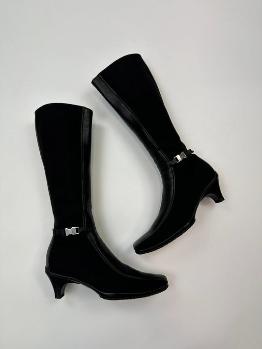 Prada Milano 00’s High Neoprenne Leather Heels Black Boots