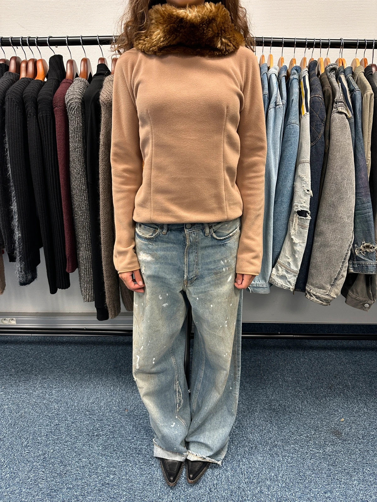 Prada Sport 00’s Beige Fleece & Fur Neck Sweater