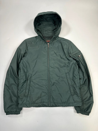 Prada Sport SS2016 Forest Green Triangle Nylon Padded Hooded Windbreaker Jacket