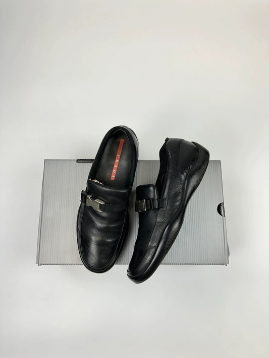 Prada Sport SS1999 Black Leather Belted Loafer