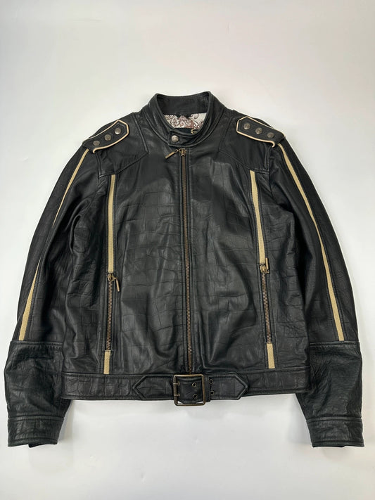 Roberto Cavalli 00’s Black Leather Stamped Jacket