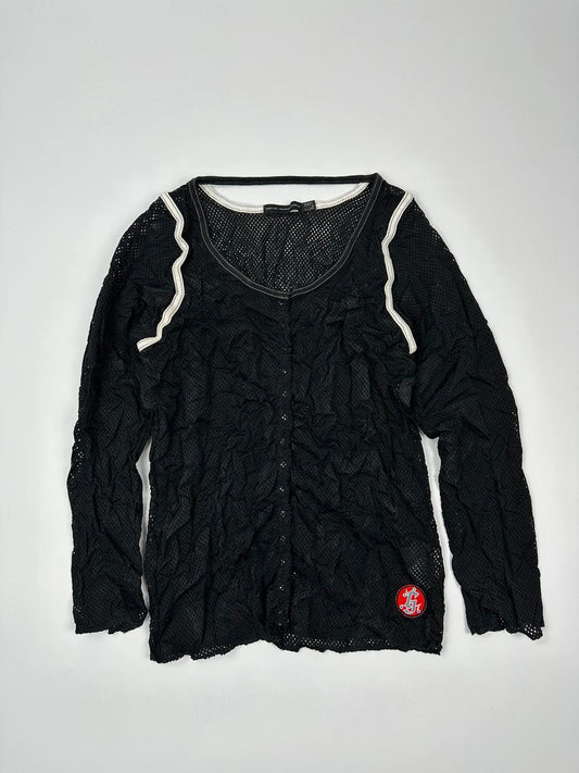 Marithé + Francois Girbaud 00’s Black Crinkle Mesh Top Longsleeves