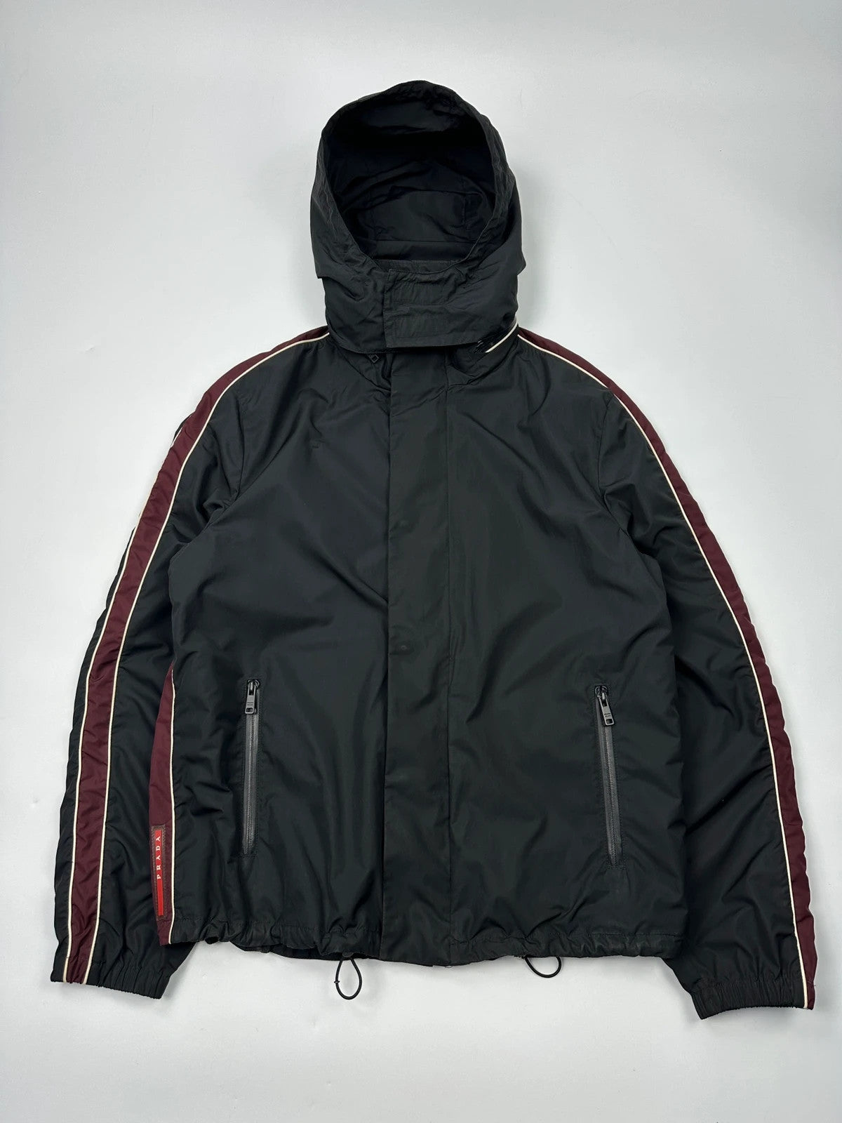 Prada Sport FW2018 Black & Burgundy Nylon Hooded Jacket