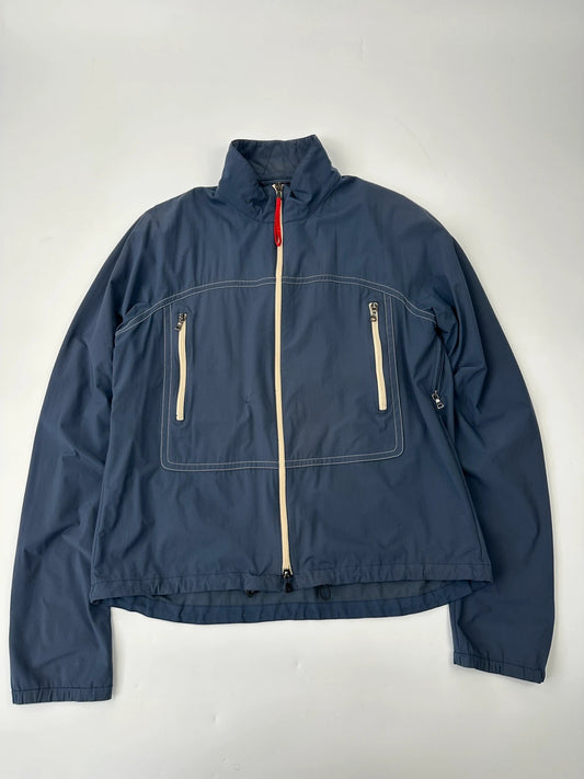 Prada Sport SS2002 Blue Track White Contrast Stich Light Packable Bag Jacket