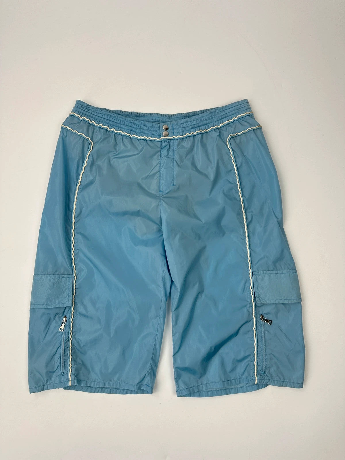 Prada Sport SS2003 Baby Blue White Contrast Stitching Cargo Nylon Short