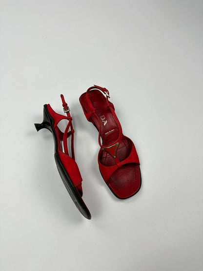 Prada Milano SS2000 Red SlingBack Pumps Heels
