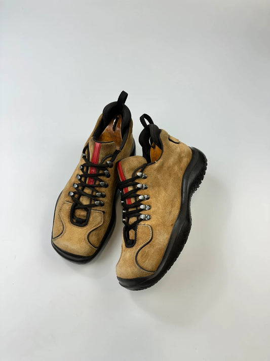 Prada Sport FW1999 Suede Beige Vibram Hikking Puddle Boots