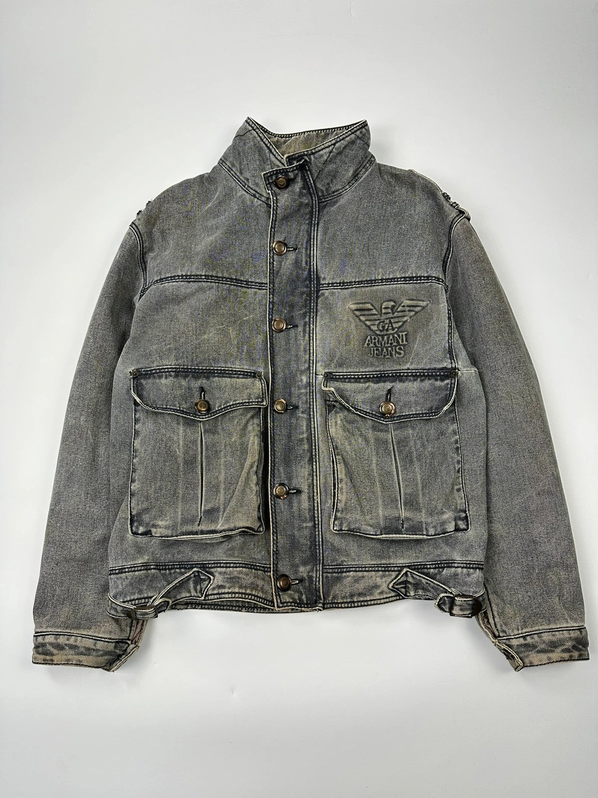 Armani Jeans 90’s Heavy Grey Faded Denim Jacket Coat
