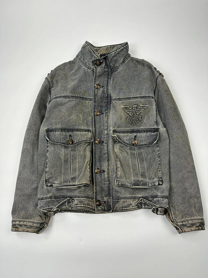 Armani Jeans 90’s Heavy Grey Faded Denim Jacket Coat
