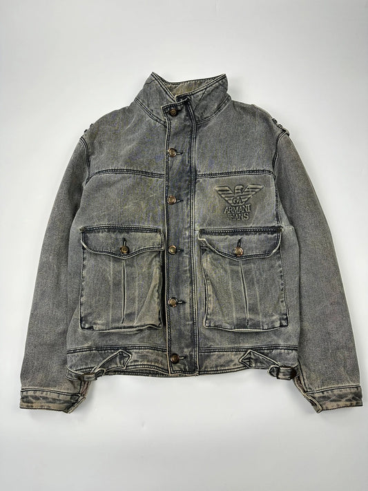 Armani Jeans 90’s Heavy Grey Faded Denim Jacket Coat