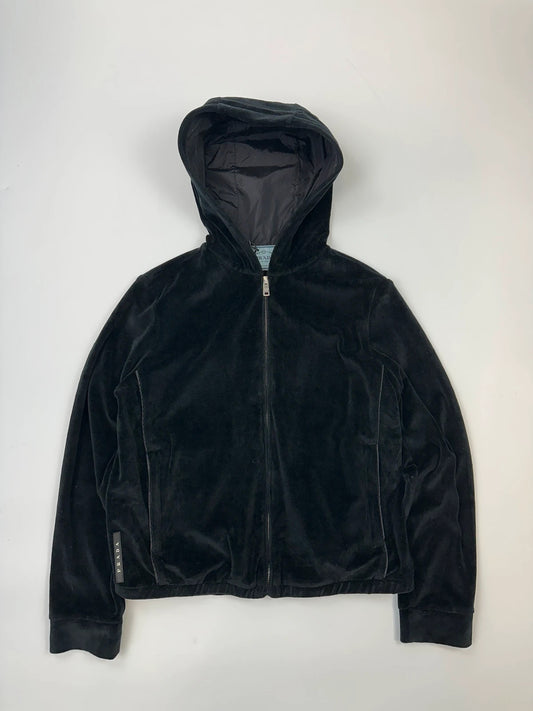 Prada Milano FW2019 Black Corduroy Hoodie Zip-Up Sweater